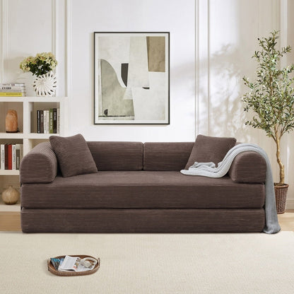 Canapé-lit convertible 2 pièces Twilight, matelas pliant en velours côtelé avec cadre fixe pour un espace de vie confortable.