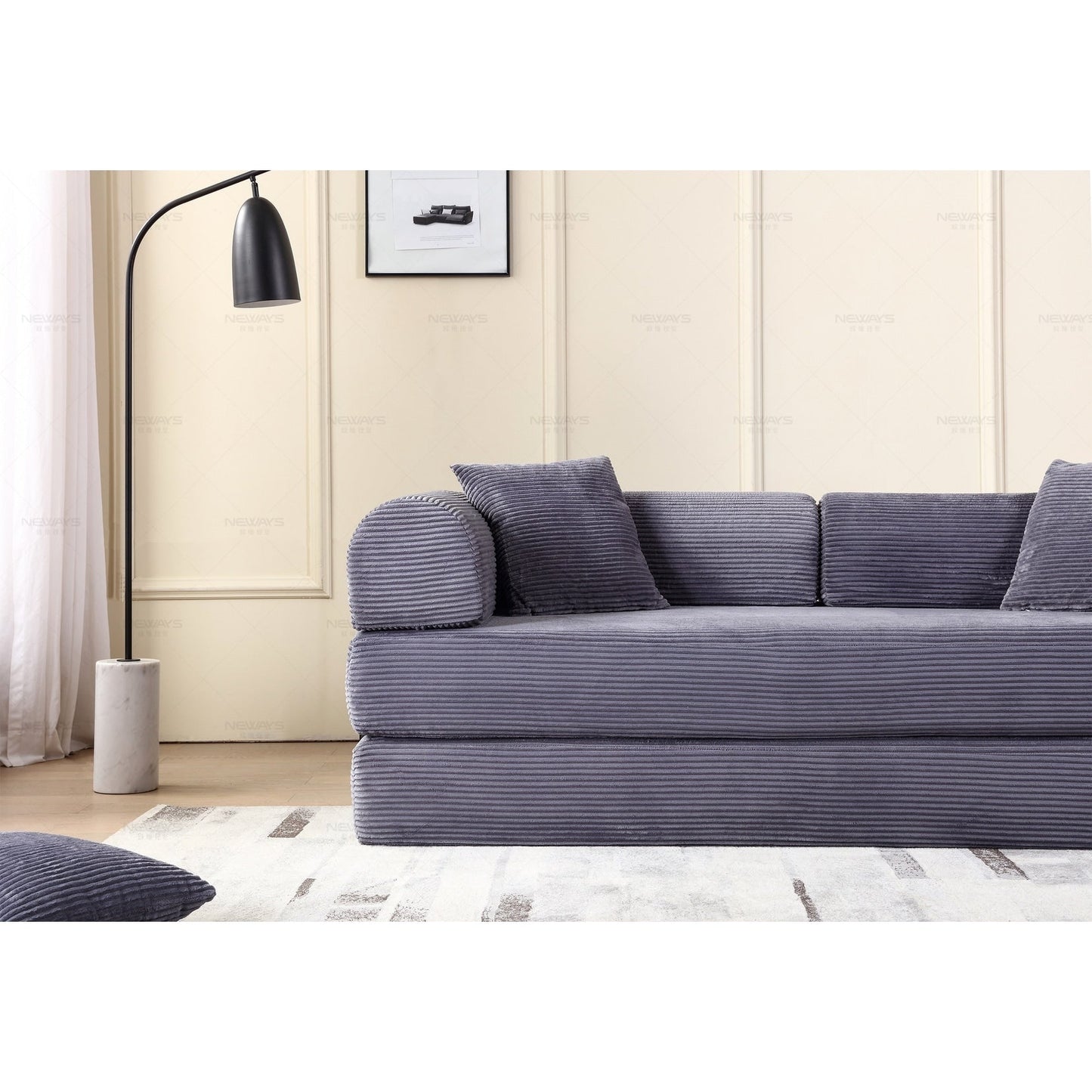 Canapé-lit convertible 2 pièces Twilight, matelas pliant en velours côtelé avec cadre fixe pour un espace de vie confortable.