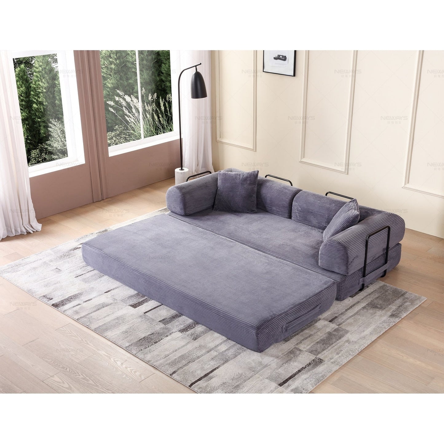 Canapé-lit convertible 2 pièces Twilight, matelas pliant en velours côtelé avec cadre fixe pour un espace de vie confortable.