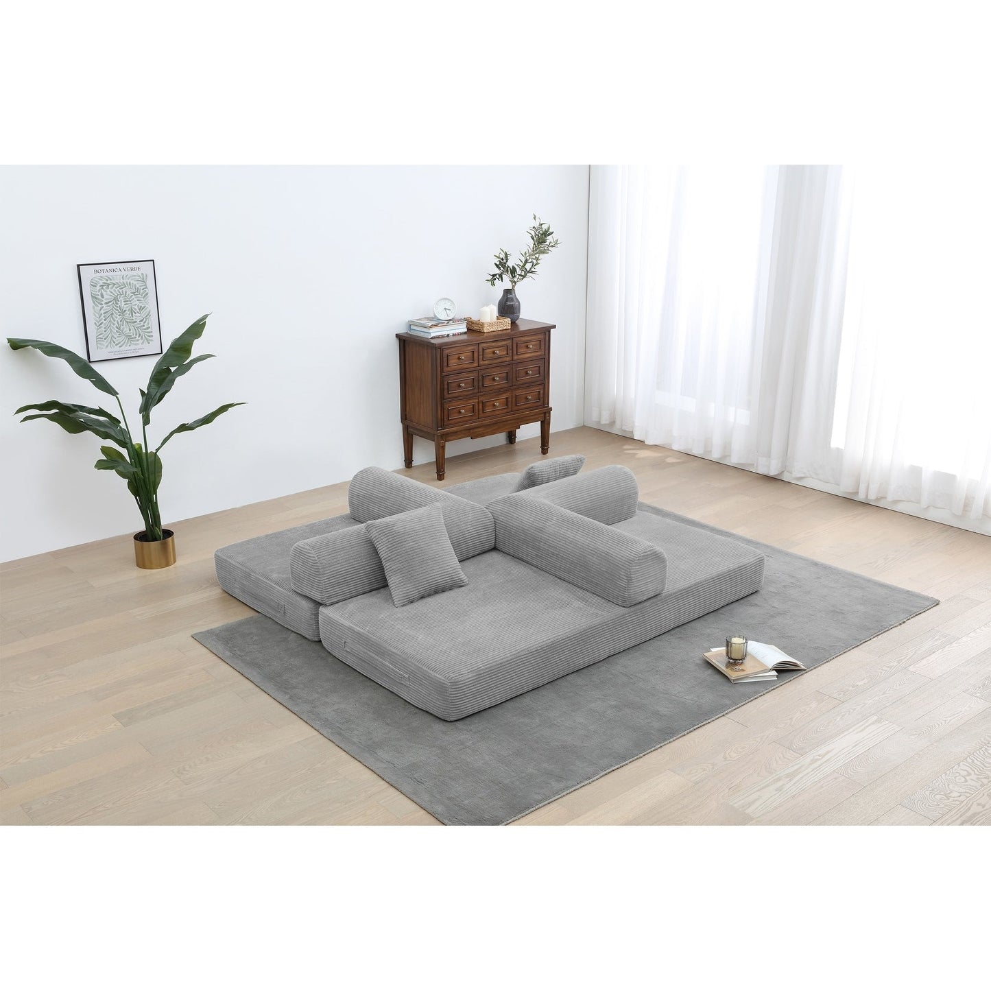 Canapé-lit convertible 2 pièces Twilight, matelas pliant en velours côtelé avec cadre fixe pour un espace de vie confortable.