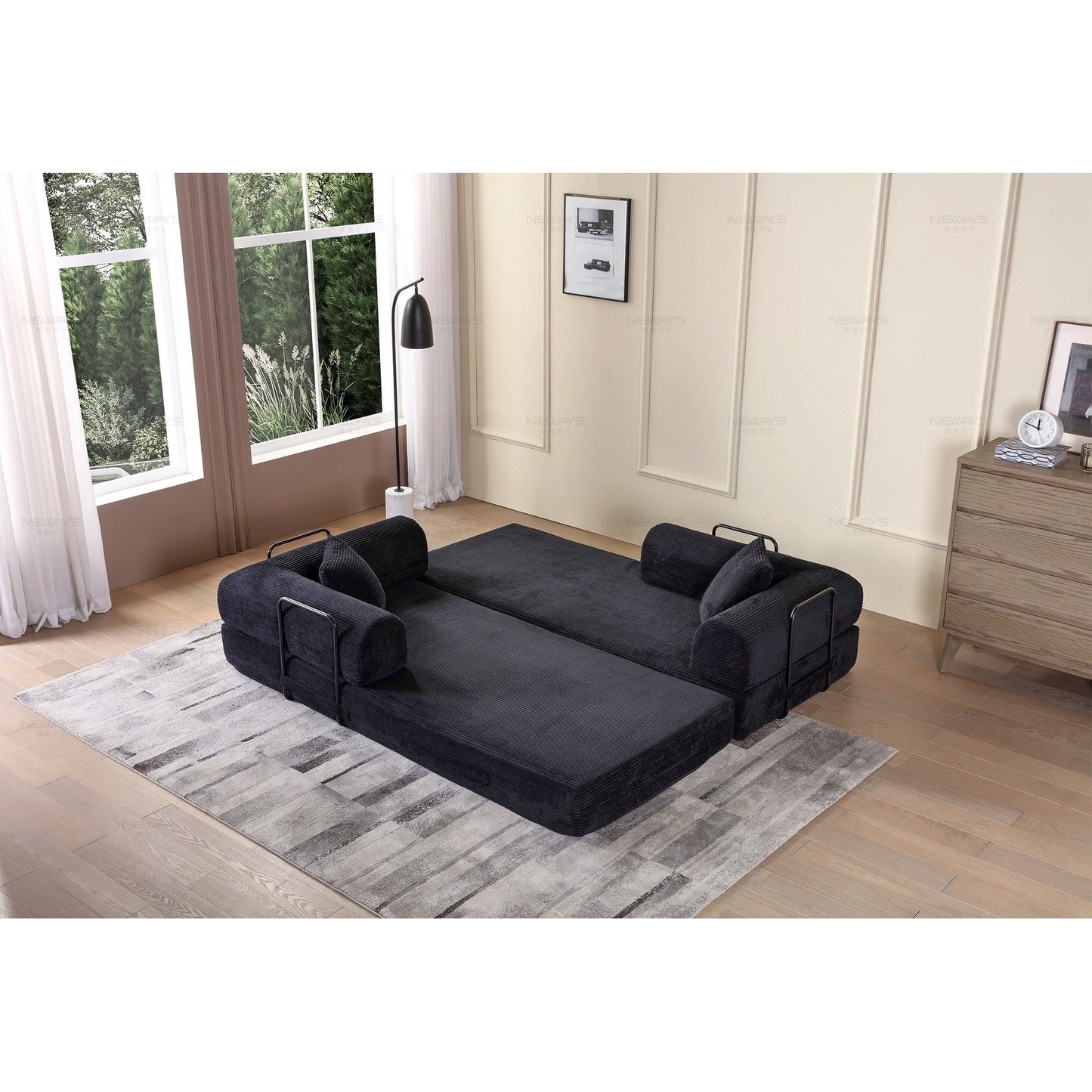 Canapé-lit convertible 2 pièces Twilight, matelas pliant en velours côtelé avec cadre fixe pour un espace de vie confortable.