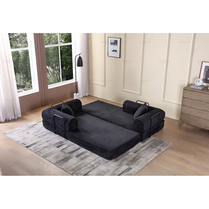 Canapé-lit convertible 2 pièces Twilight, matelas pliant en velours côtelé avec cadre fixe pour un espace de vie confortable.