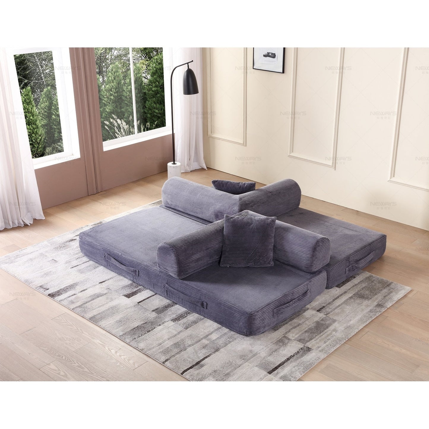 Canapé-lit convertible 2 pièces Twilight, matelas pliant en velours côtelé avec cadre fixe pour un espace de vie confortable.