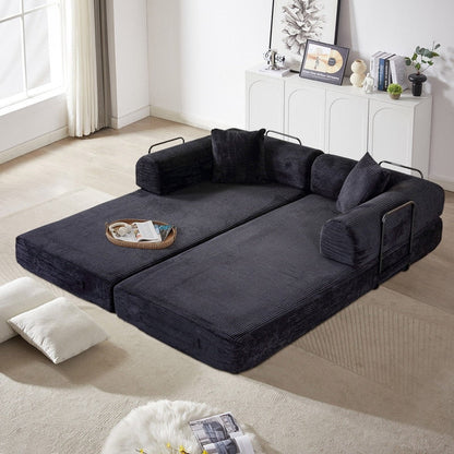 Canapé-lit convertible 2 pièces Twilight, matelas pliant en velours côtelé avec cadre fixe pour un espace de vie confortable.