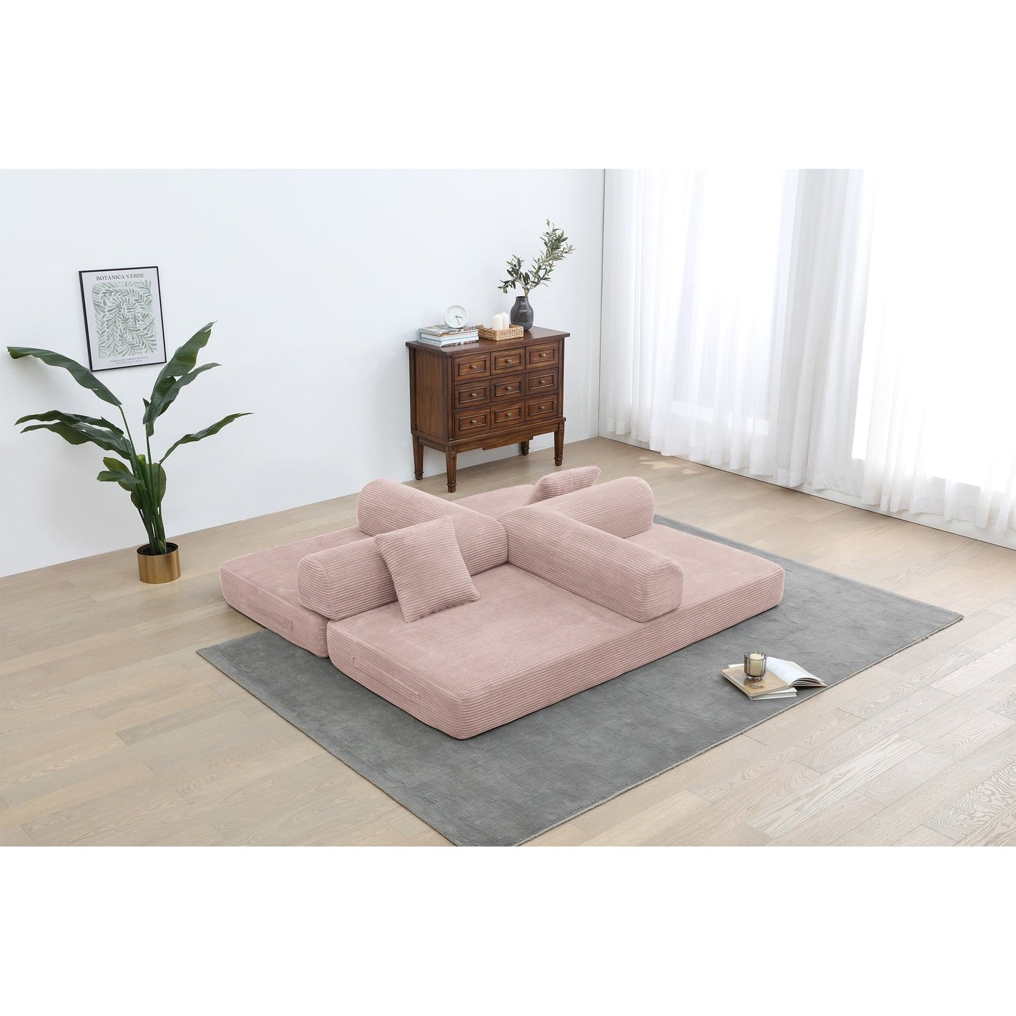 Canapé-lit convertible 2 pièces Twilight, matelas pliant en velours côtelé avec cadre fixe pour un espace de vie confortable.