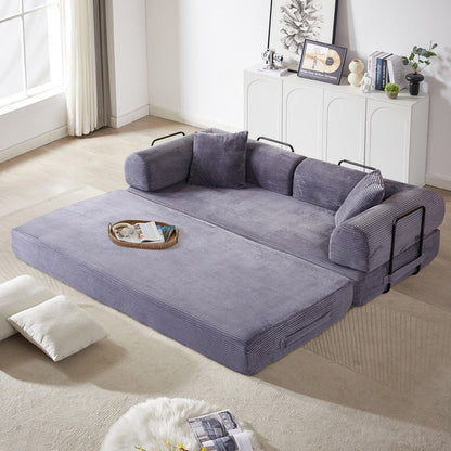 Canapé-lit convertible 2 pièces Twilight, matelas pliant en velours côtelé avec cadre fixe pour un espace de vie confortable.