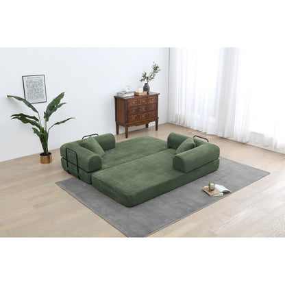 Canapé-lit convertible 2 pièces Twilight, matelas pliant en velours côtelé avec cadre fixe pour un espace de vie confortable.