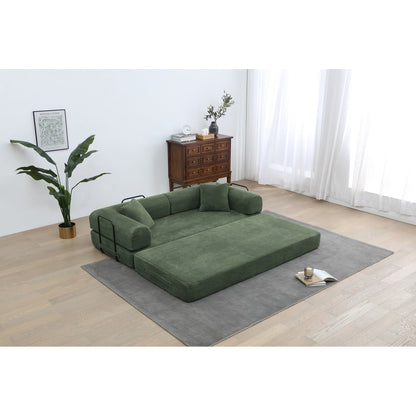 Canapé-lit convertible 2 pièces Twilight, matelas pliant en velours côtelé avec cadre fixe pour un espace de vie confortable.