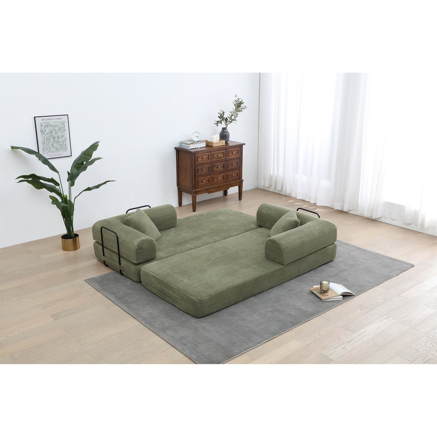 Canapé-lit convertible 2 pièces Twilight, matelas pliant en velours côtelé avec cadre fixe pour un espace de vie confortable.