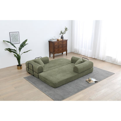 Canapé-lit convertible 2 pièces Twilight, matelas pliant en velours côtelé avec cadre fixe pour un espace de vie confortable.