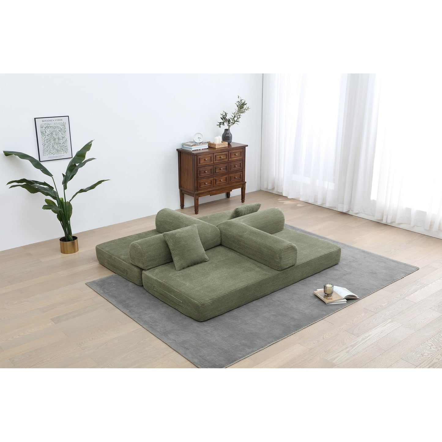 Canapé-lit convertible 2 pièces Twilight, matelas pliant en velours côtelé avec cadre fixe pour un espace de vie confortable.