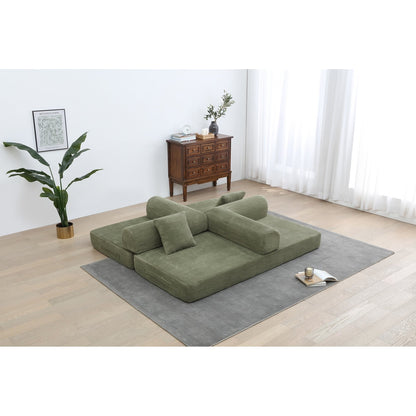 Canapé-lit convertible 2 pièces Twilight, matelas pliant en velours côtelé avec cadre fixe pour un espace de vie confortable.