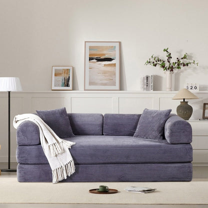 Canapé-lit convertible 2 pièces Twilight, matelas pliant en velours côtelé avec cadre fixe pour un espace de vie confortable.