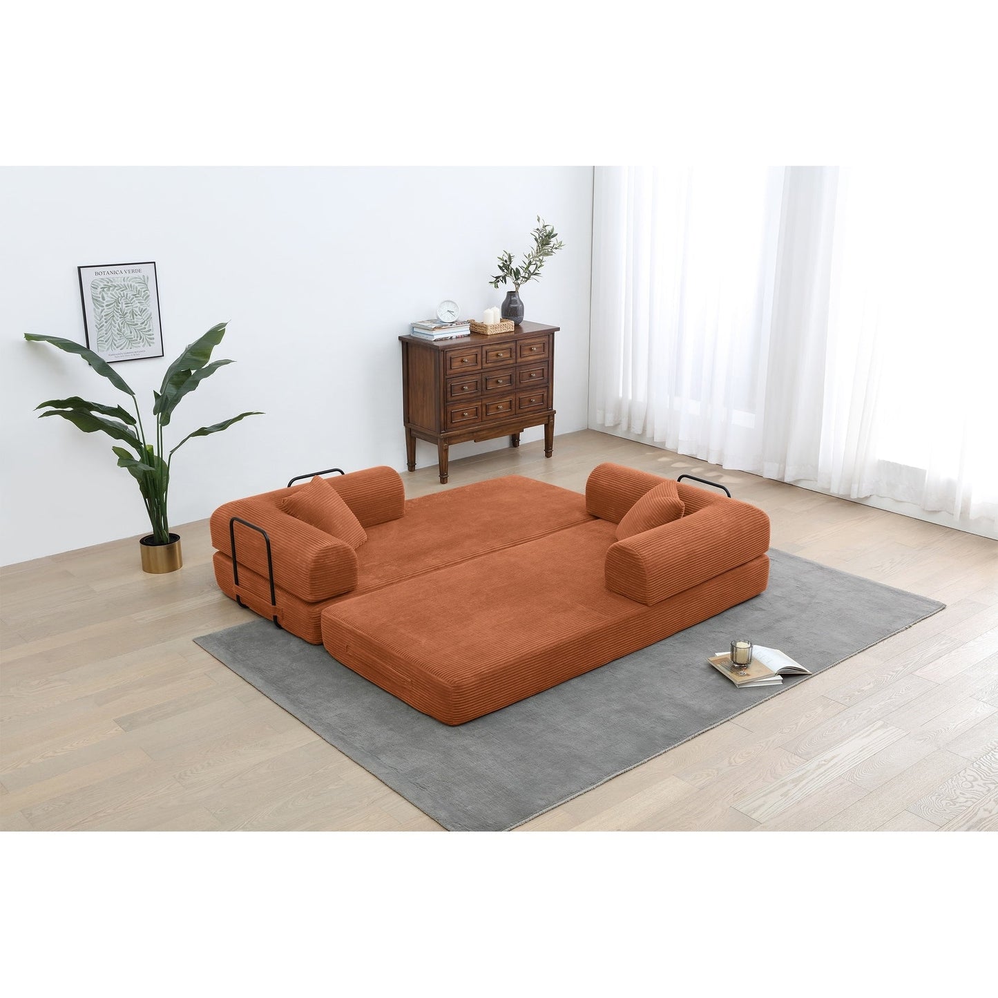 Canapé-lit convertible 2 pièces Twilight, matelas pliant en velours côtelé avec cadre fixe pour un espace de vie confortable.