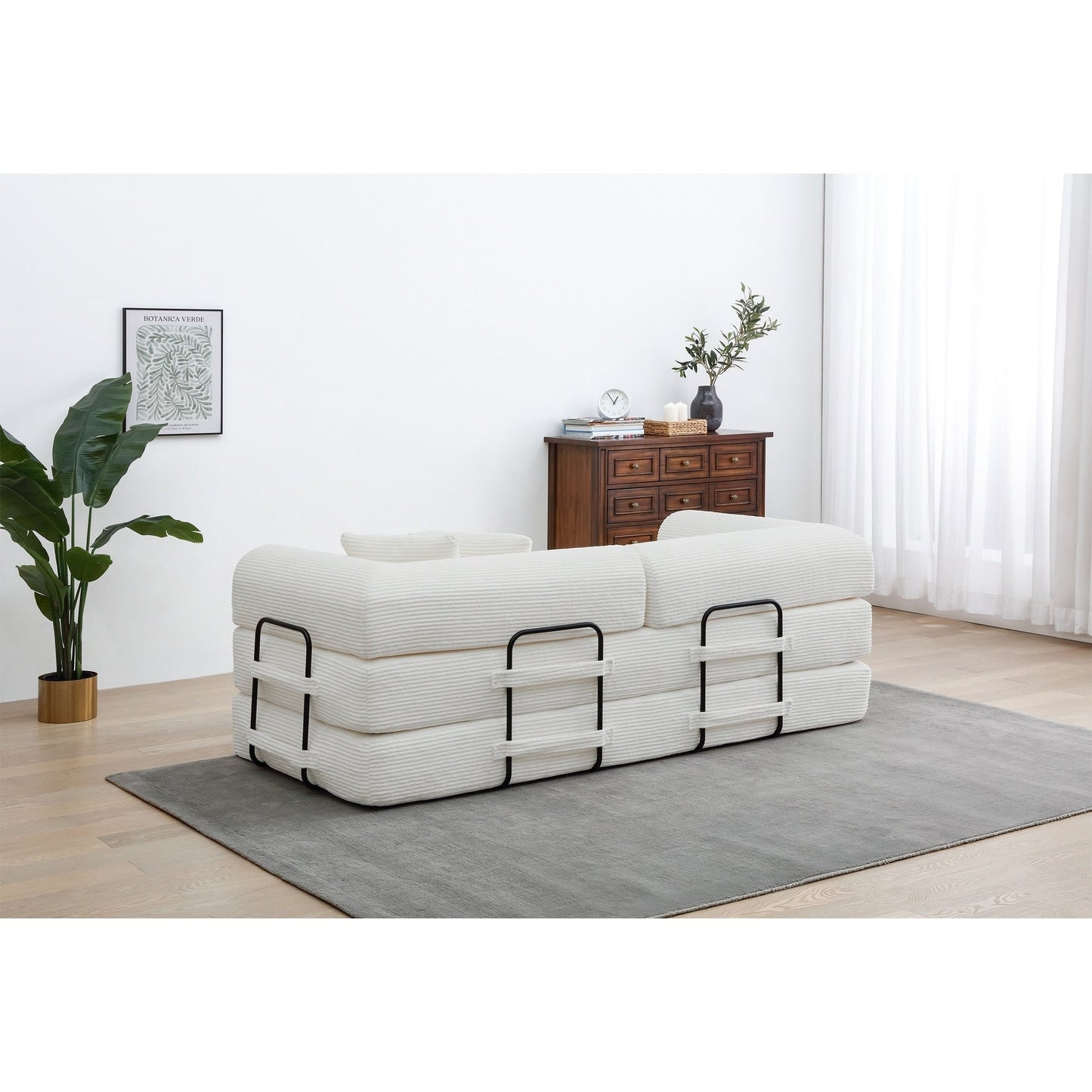 Canapé-lit convertible 2 pièces Twilight, matelas pliant en velours côtelé avec cadre fixe pour un espace de vie confortable.