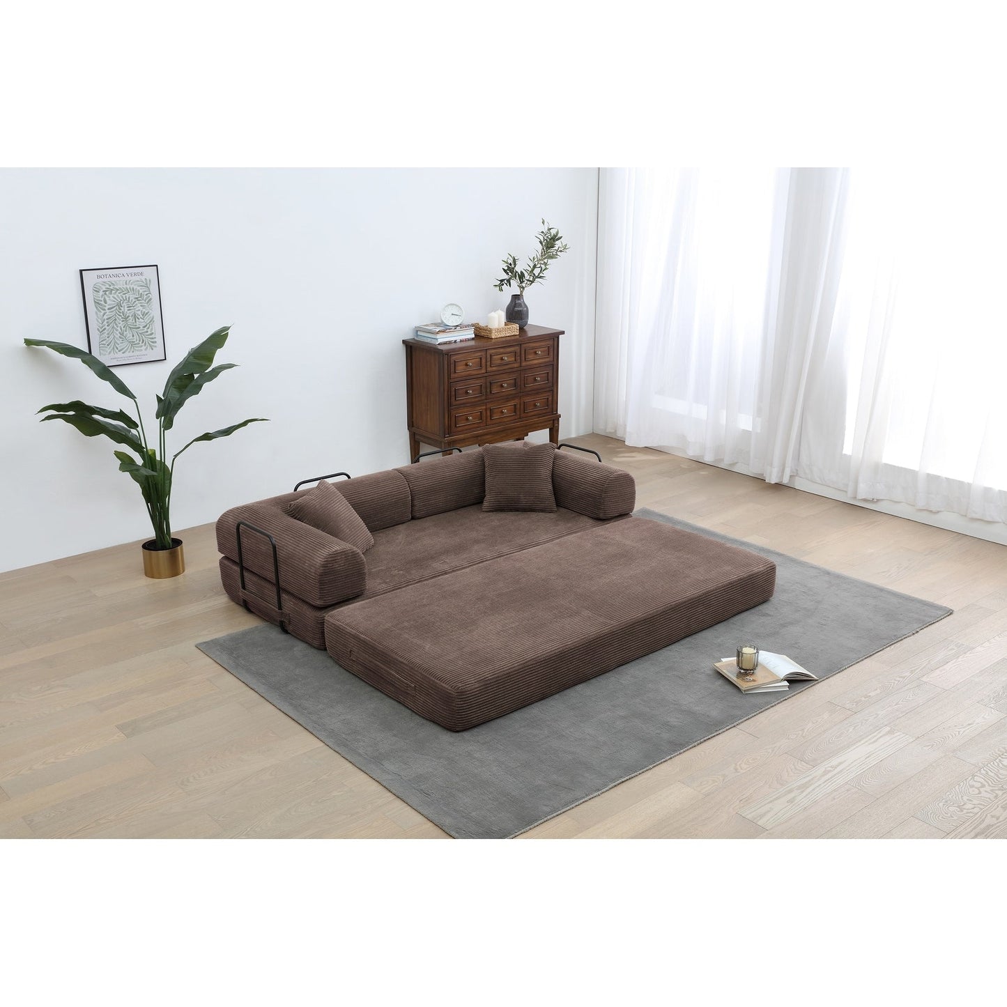 Canapé-lit convertible 2 pièces Twilight, matelas pliant en velours côtelé avec cadre fixe pour un espace de vie confortable.