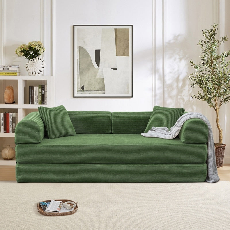 Canapé-lit convertible 2 pièces Twilight, matelas pliant en velours côtelé avec cadre fixe pour un espace de vie confortable.