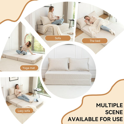 Canapé-lit convertible double - Canapé-lit pliant multifonctionnel avec oreiller et dossier réglable, idéal pour les dortoirs/chambres d'amis