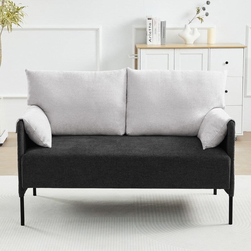 Canapé causeuse bicolore avec accoudoirs enveloppés