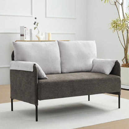 Canapé causeuse bicolore avec accoudoirs enveloppés