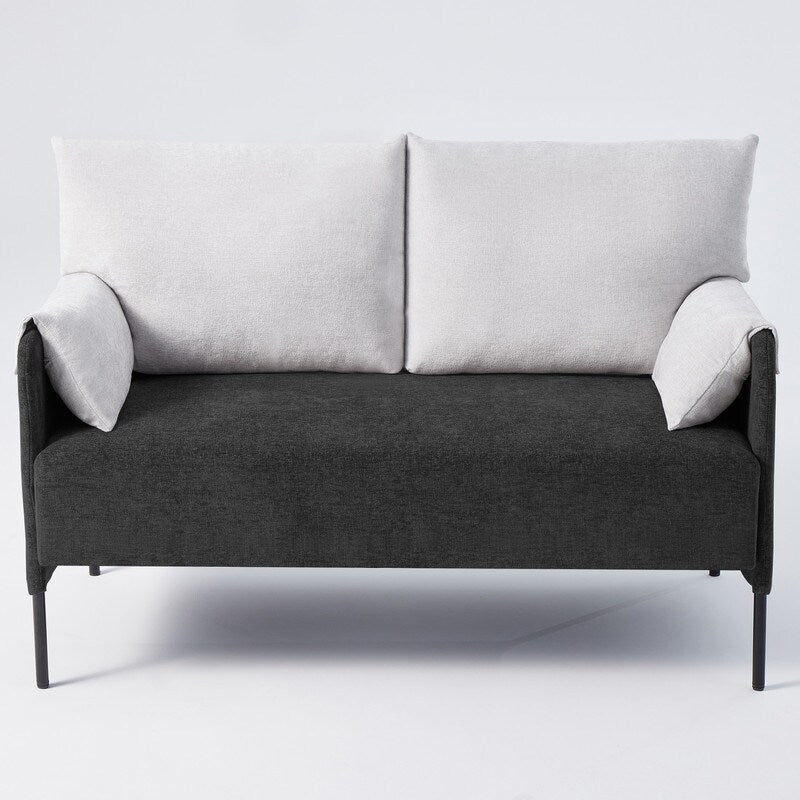 Canapé causeuse bicolore avec accoudoirs enveloppés