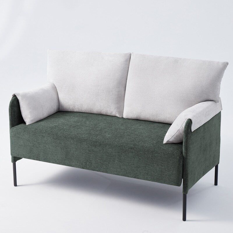 Canapé causeuse bicolore avec accoudoirs enveloppés