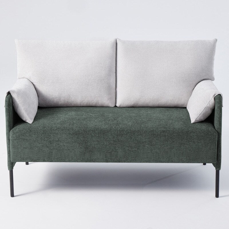 Canapé causeuse bicolore avec accoudoirs enveloppés