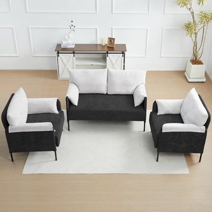 Canapé causeuse bicolore avec accoudoirs enveloppés