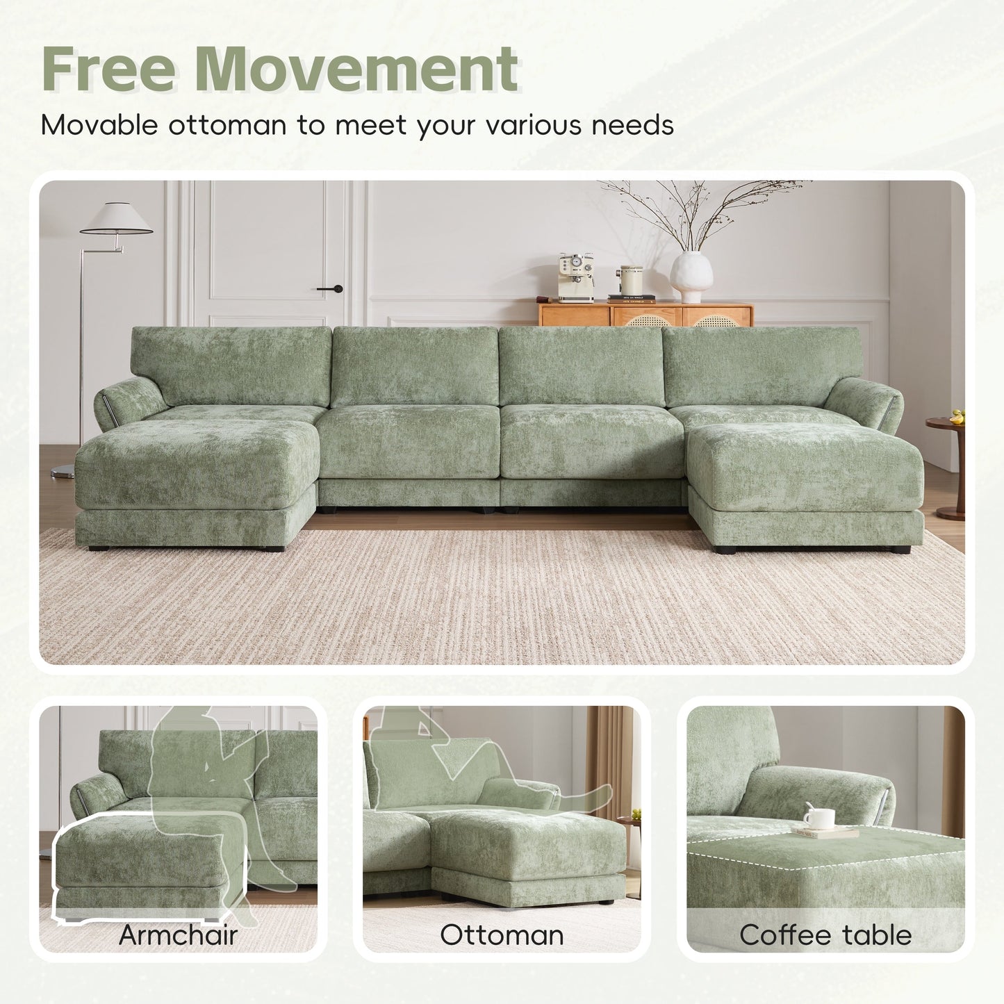 Forme en U avec coussin d'assise extra-large