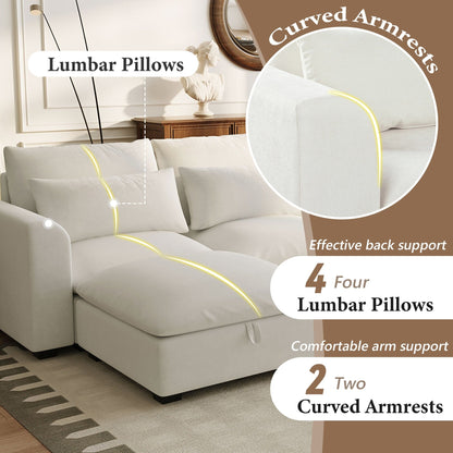 Canapé sectionnel 6 places en lin en forme de U avec 2 poufs de rangement amovibles pour le salon et les home cinémas