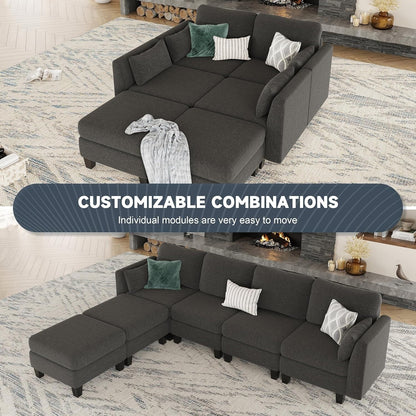 Canapé sectionnel modulaire en U - Canapé convertible 6 places avec mousse à mémoire de forme haute densité, canapé de salon moderne et confortable