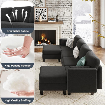 Canapé sectionnel modulaire en U - Canapé convertible 6 places avec mousse à mémoire de forme haute densité, canapé de salon moderne et confortable