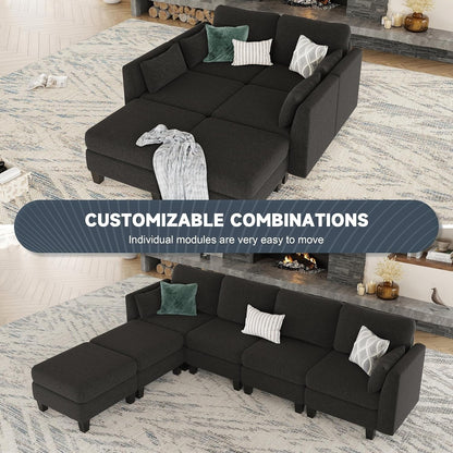 Canapé sectionnel modulaire en U - Canapé convertible 6 places avec mousse à mémoire de forme haute densité, canapé de salon moderne et confortable