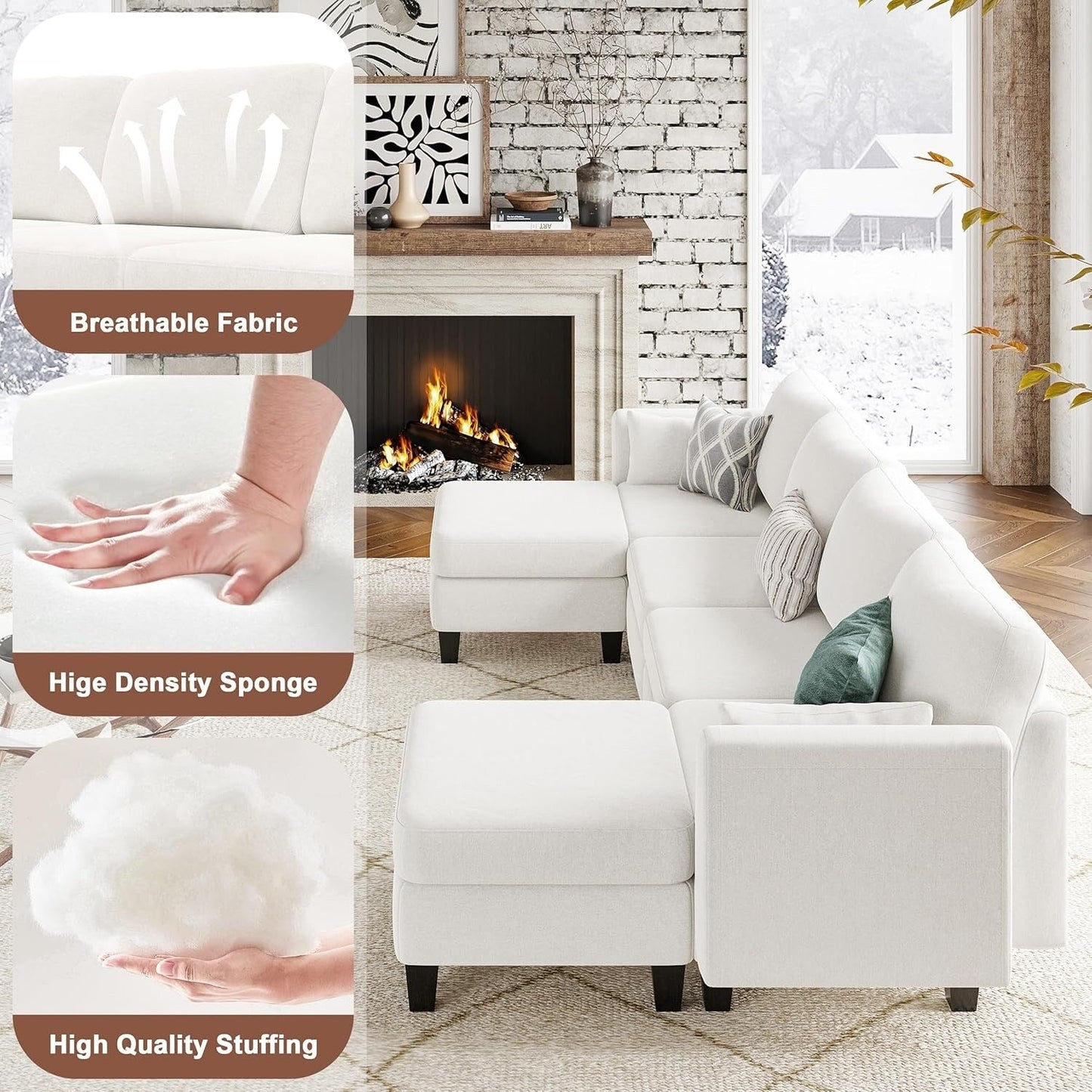 Canapé sectionnel modulaire en U - Canapé convertible 6 places avec mousse à mémoire de forme haute densité, canapé de salon moderne et confortable