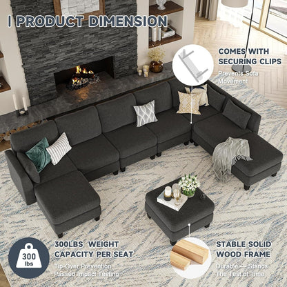 Canapé sectionnel modulaire en U - Canapé convertible 6 places avec mousse à mémoire de forme haute densité, canapé de salon moderne et confortable