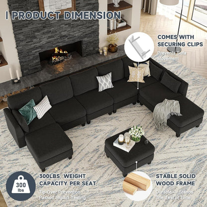 Canapé sectionnel modulaire en U - Canapé convertible 6 places avec mousse à mémoire de forme haute densité, canapé de salon moderne et confortable