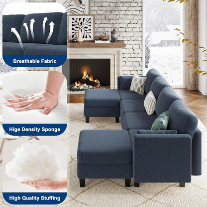 Canapé sectionnel modulaire en U - Canapé convertible 6 places avec mousse à mémoire de forme haute densité, canapé de salon moderne et confortable