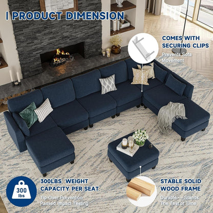 Canapé sectionnel modulaire en U - Canapé convertible 6 places avec mousse à mémoire de forme haute densité, canapé de salon moderne et confortable