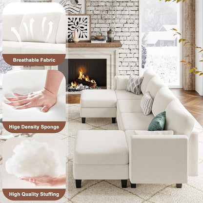 Canapé sectionnel modulaire en U - Canapé convertible 6 places avec mousse à mémoire de forme haute densité, canapé de salon moderne et confortable