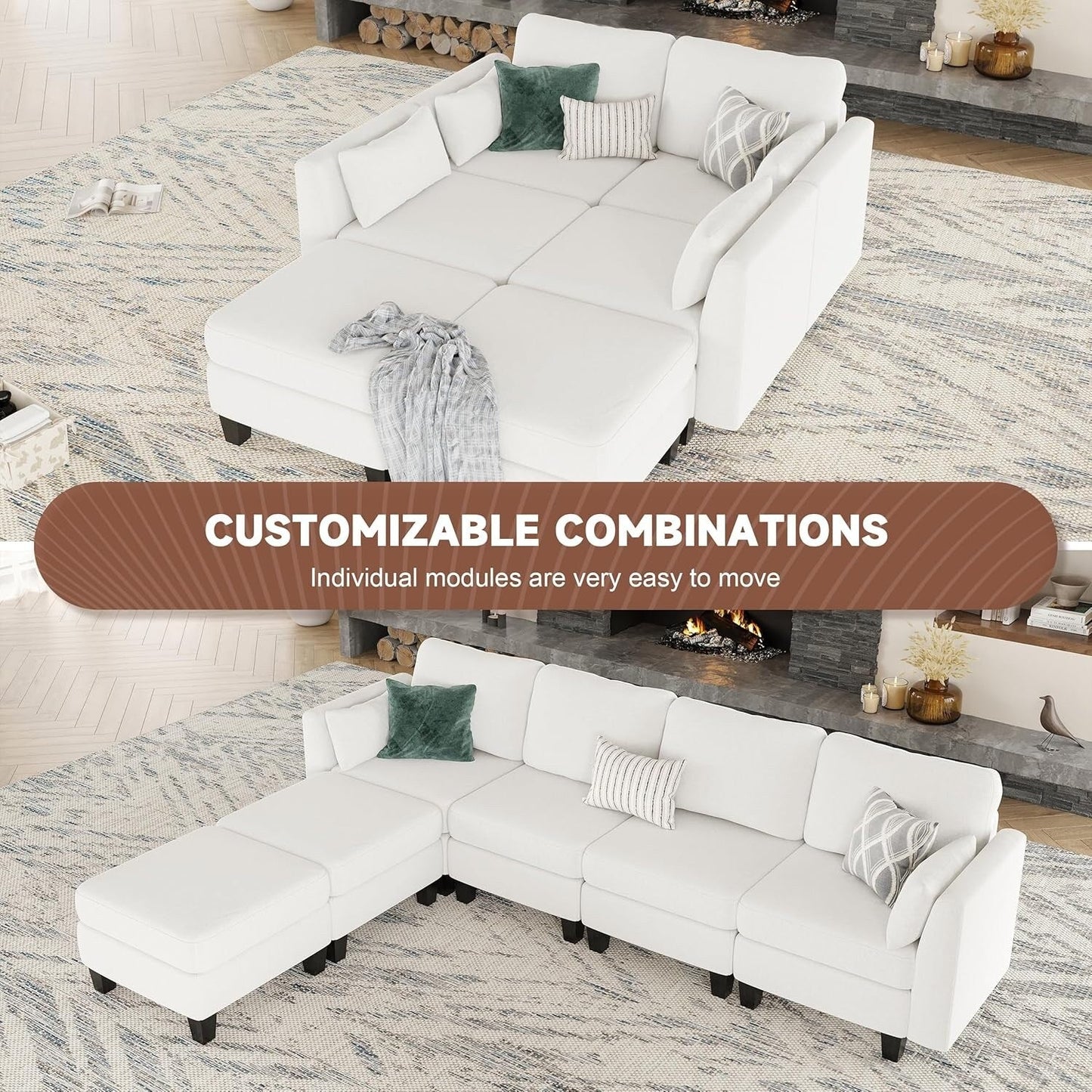 Canapé sectionnel modulaire en U - Canapé convertible 6 places avec mousse à mémoire de forme haute densité, canapé de salon moderne et confortable