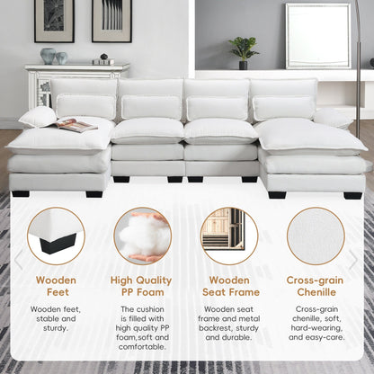 Canapé sectionnel en U avec coussins de taille, canapé symétrique rembourré 6 places, canapé-lit avec méridienne