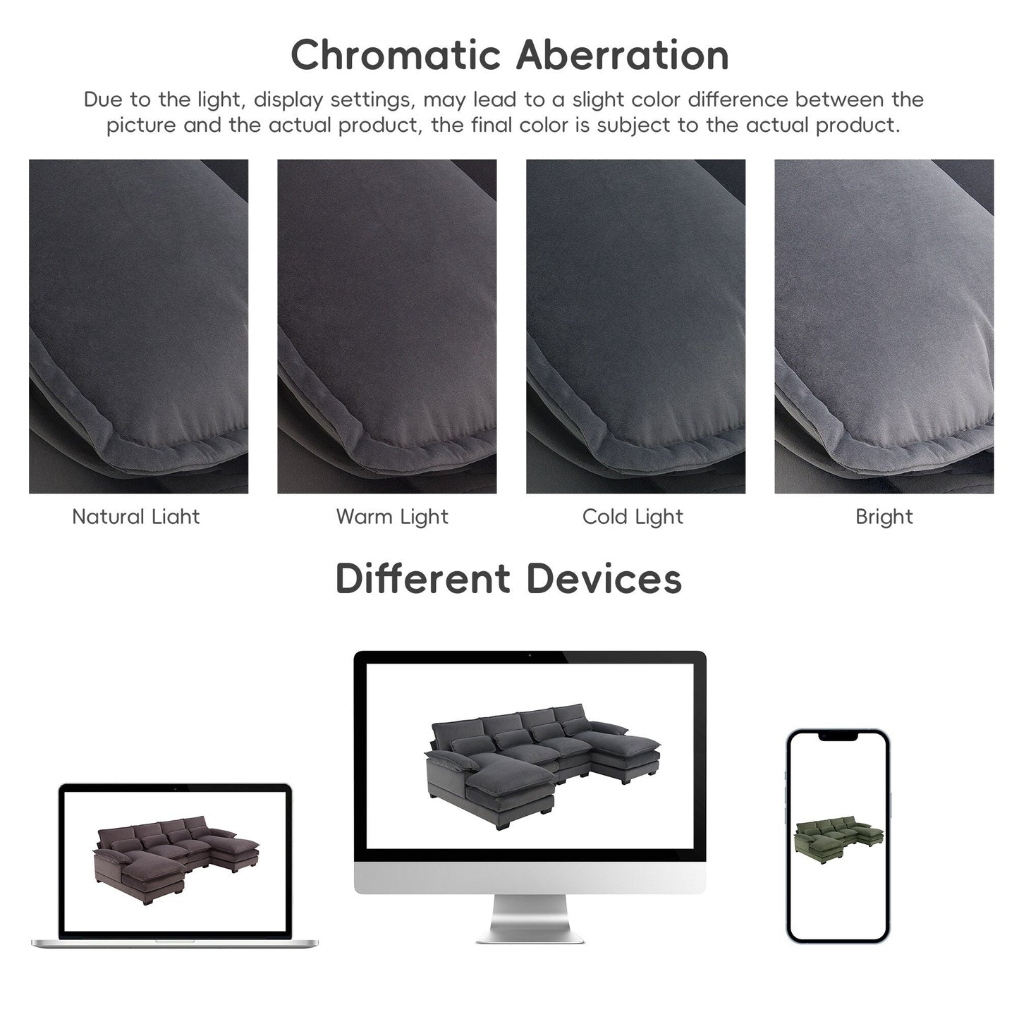 Canapé sectionnel en U avec coussins de taille, canapé symétrique rembourré 6 places, canapé-lit avec méridienne