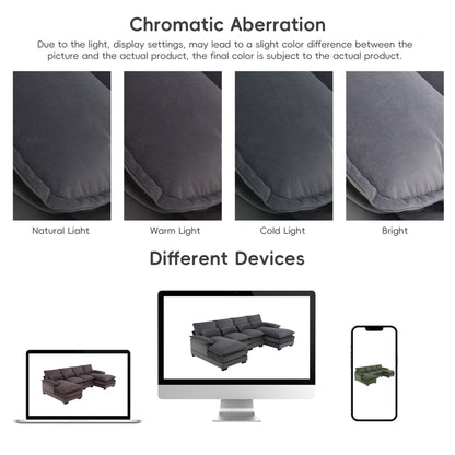 Canapé sectionnel en U avec coussins de taille, canapé symétrique rembourré 6 places, canapé-lit avec méridienne