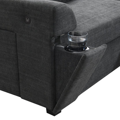 Canapé sectionnel en U, ensemble de canapés en chenille avec pouf, rangement dissimulé dans l'accoudoir et porte-gobelets, ports de chargement USB