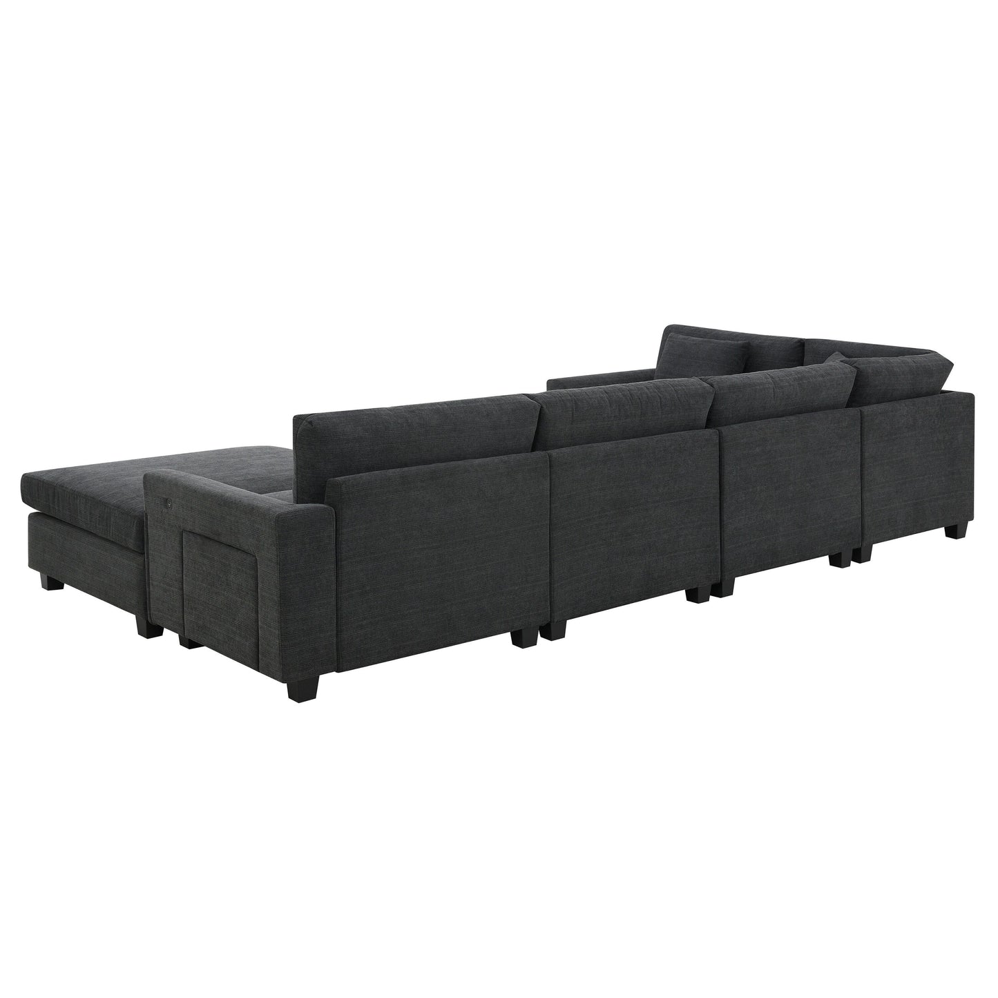 Canapé sectionnel en U, ensemble de canapés en chenille avec pouf, rangement dissimulé dans l'accoudoir et porte-gobelets, ports de chargement USB