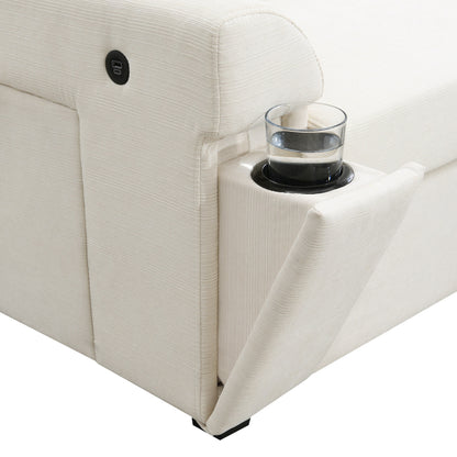 Canapé sectionnel en U, ensemble de canapés en chenille avec pouf, rangement dissimulé dans l'accoudoir et porte-gobelets, ports de chargement USB