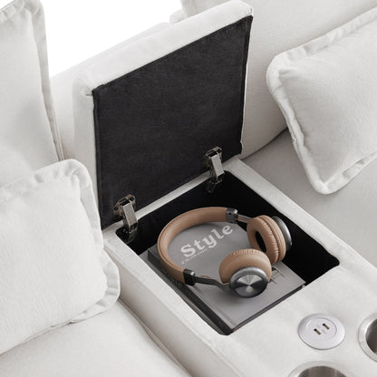 Canapé en U avec console, porte-gobelets et ports USB, mobilier d'intérieur symétrique rembourré, ensemble canapé-lit avec méridienne