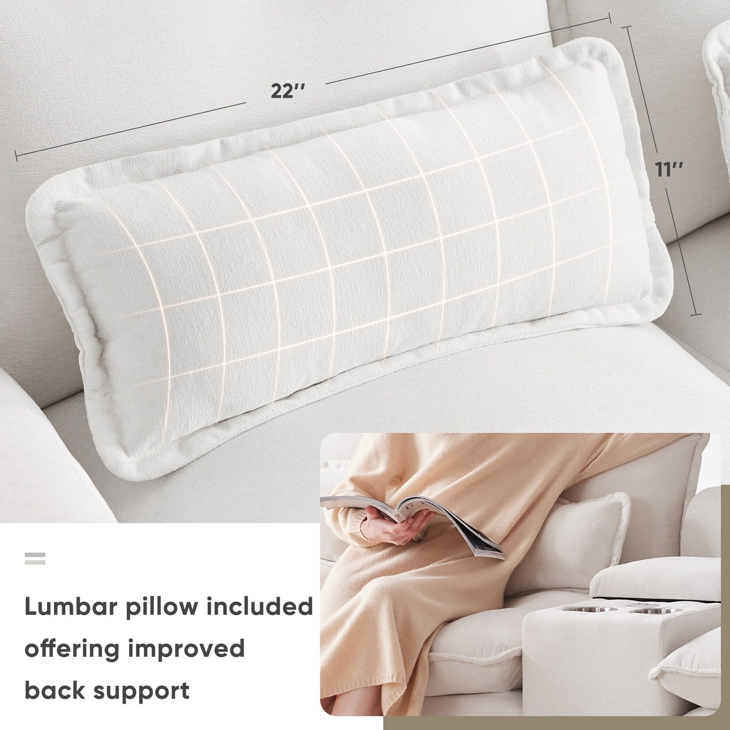 Canapé en U avec console, porte-gobelets et ports USB, mobilier d'intérieur symétrique rembourré, ensemble canapé-lit avec méridienne