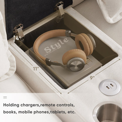 Canapé en U avec console, porte-gobelets et ports USB, mobilier d'intérieur symétrique rembourré, ensemble canapé-lit avec méridienne