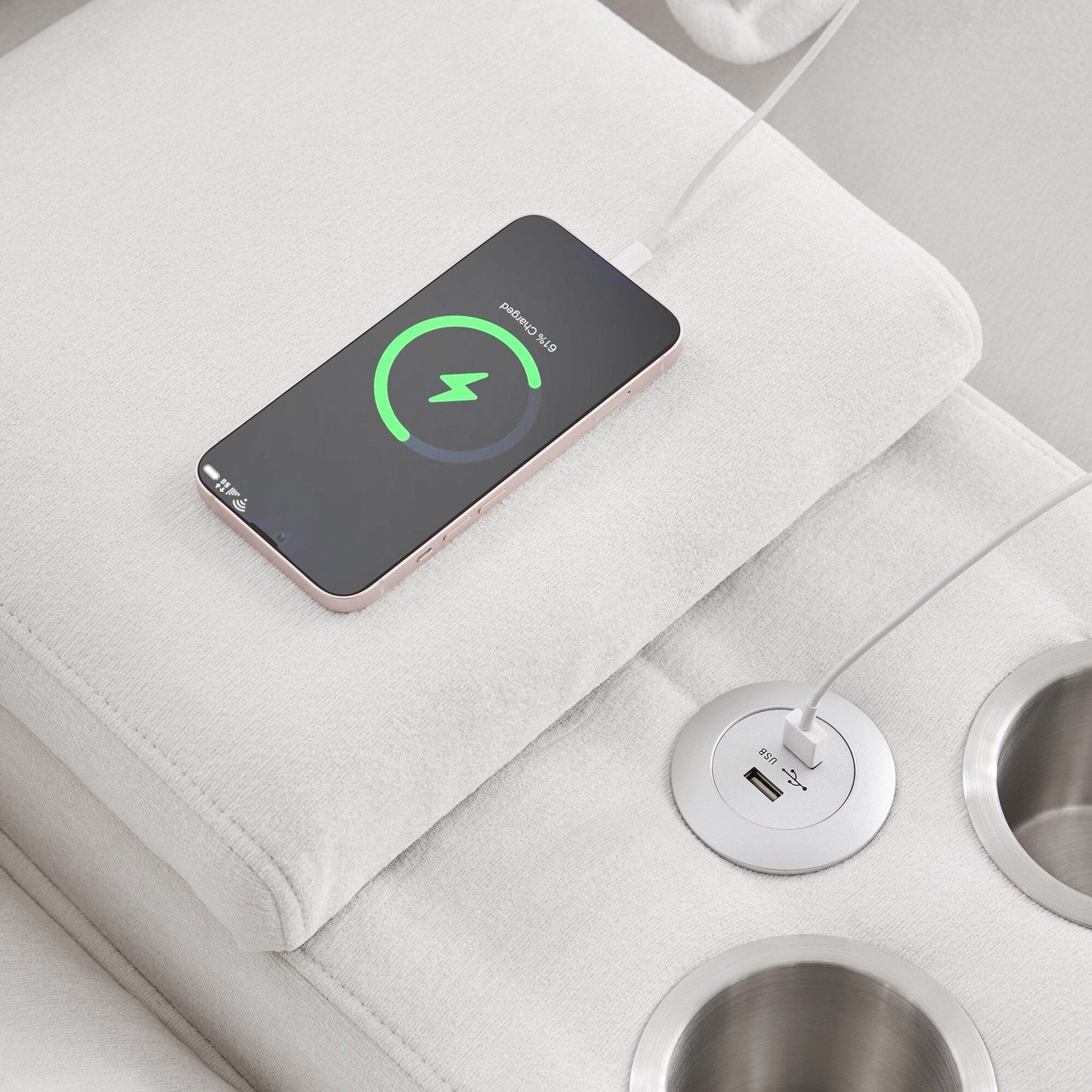 Canapé en U avec console, porte-gobelets et ports USB, mobilier d'intérieur symétrique rembourré, ensemble canapé-lit avec méridienne